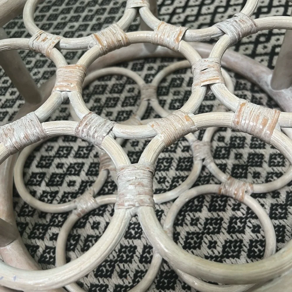 VINTAGE RETRO BOHO RATTAN LARGE ROUND WINE RACK HOLDER UEC